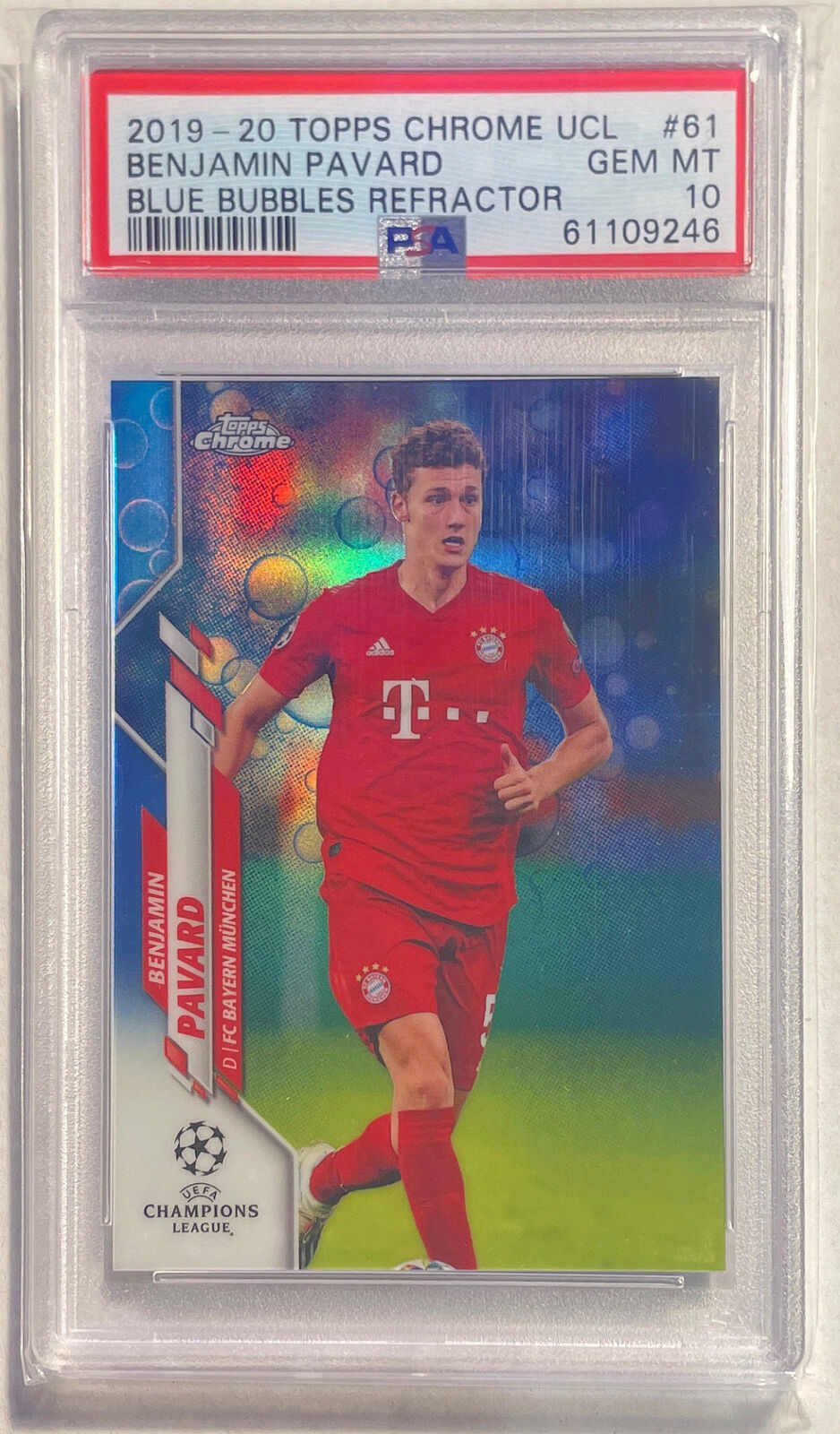 BENJAMIN PAVARD 2019-20 TOPPS CHROME BLUE BUBBLES REFRACTOR RC 61 PSA 10 POP 1/1