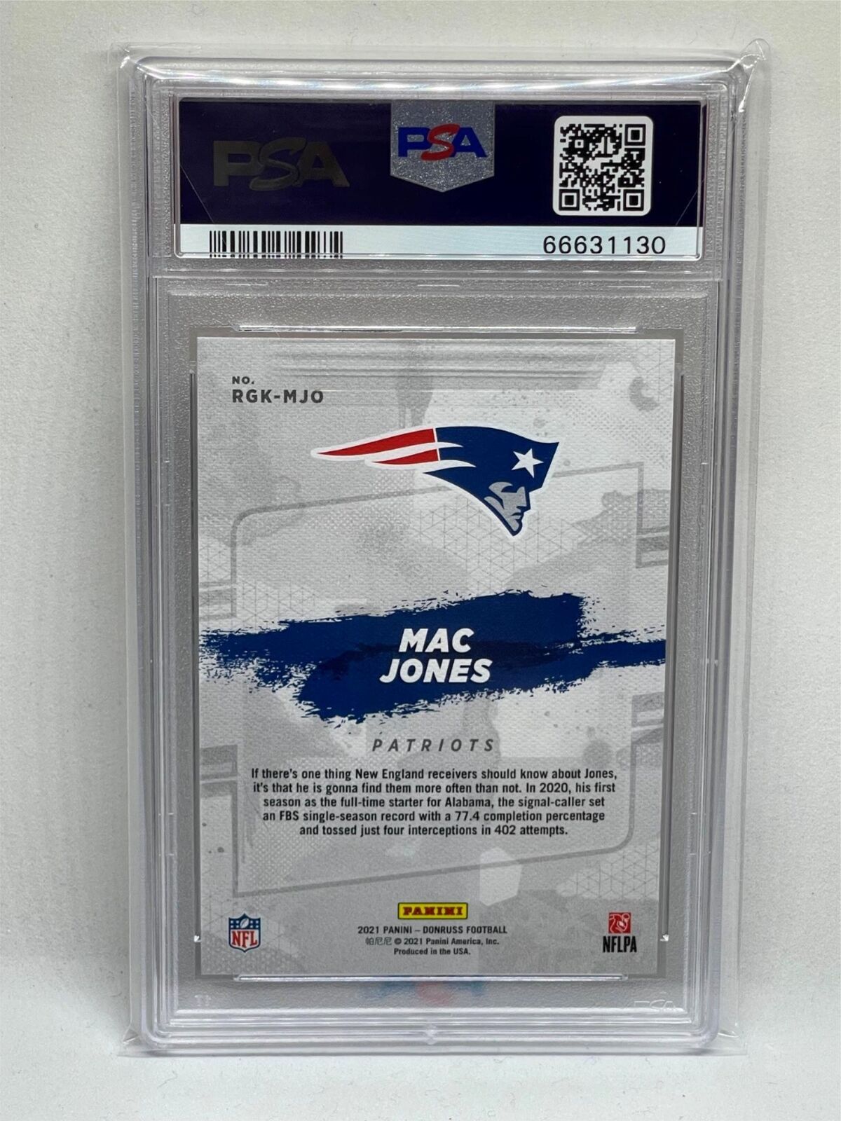 MAC JONES 2021 PANINI DONRUSS ROOKIE GRIDIRON KINGS RC PSA 10 GEM MINT