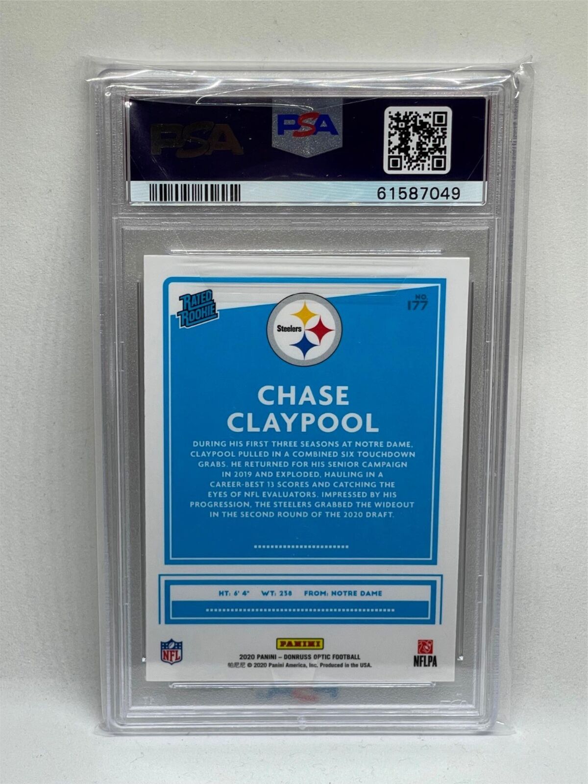 CHASE CLAYPOOL 2020 PANINI DONRUSS OPTIC RATED ROOKIE RC #177 PSA 10 GEM MINT