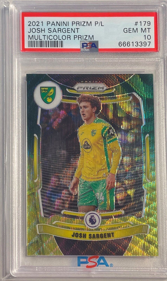 JOSH SARGENT 2021-22 PANINI PRIZM EPL MULTICOLOR PRIZM #179 PSA 10 GEM POP 1/1