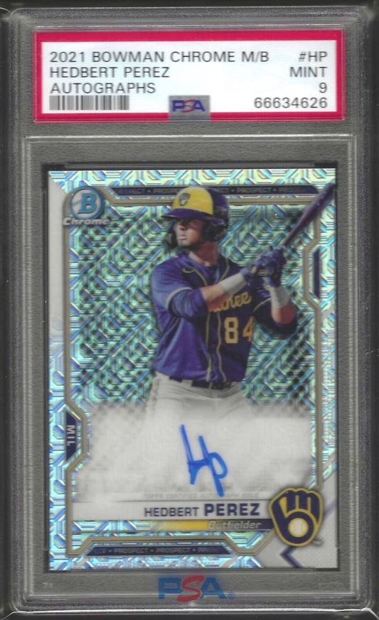 HEDBERT PEREZ 2021 BOWMAN CHROME MEGA REFRACTOR PROSPECT AUTO #HP PSA 9 POP 5