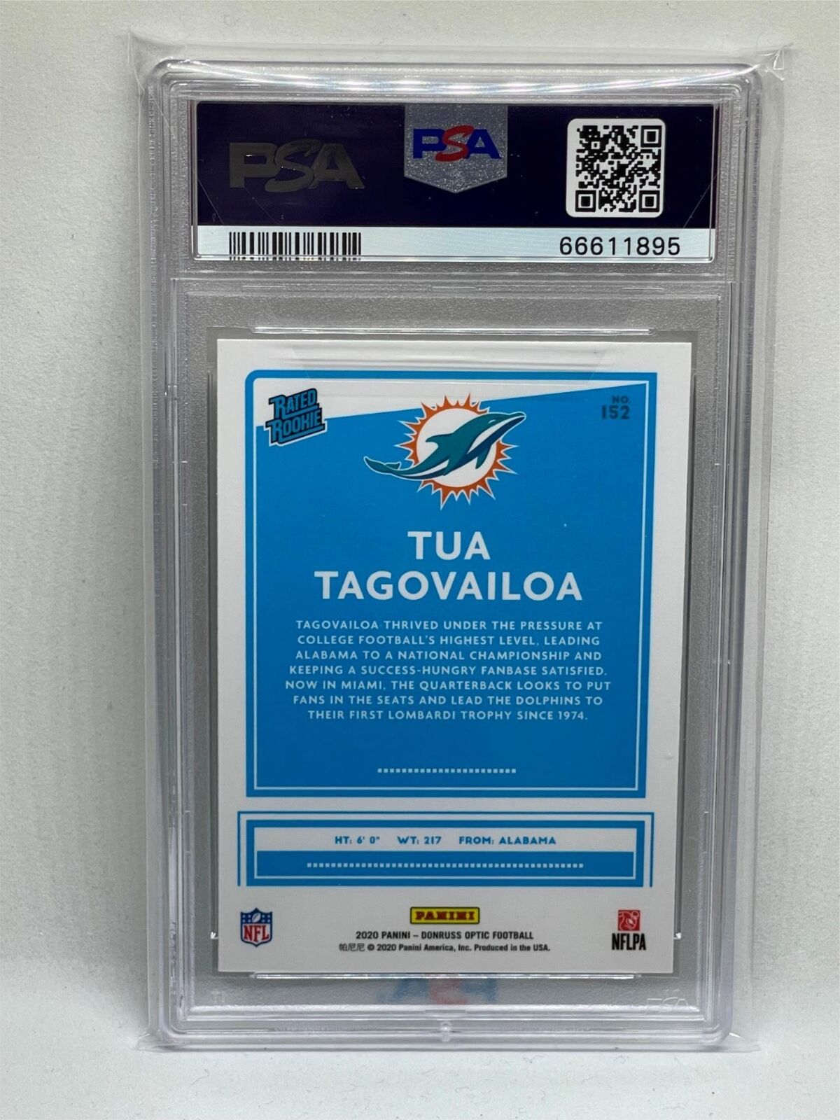 TUA TAGOVAILOA 2020 PANINI DONRUSS OPTIC RATED ROOKIE RC #152 PSA 10 GEM MINT