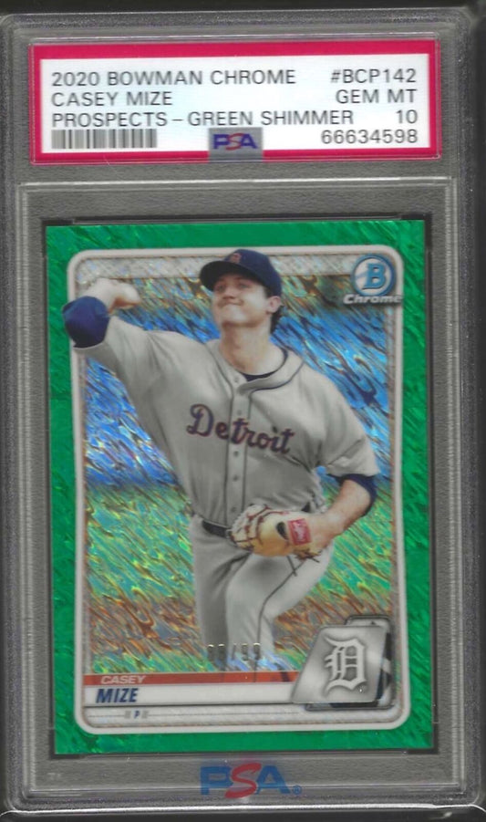 CASEY MIZE 2020 BOWMAN CHROME GREEN SHIMMER REFRACTOR PROSPECT /99 PSA 10 POP 1
