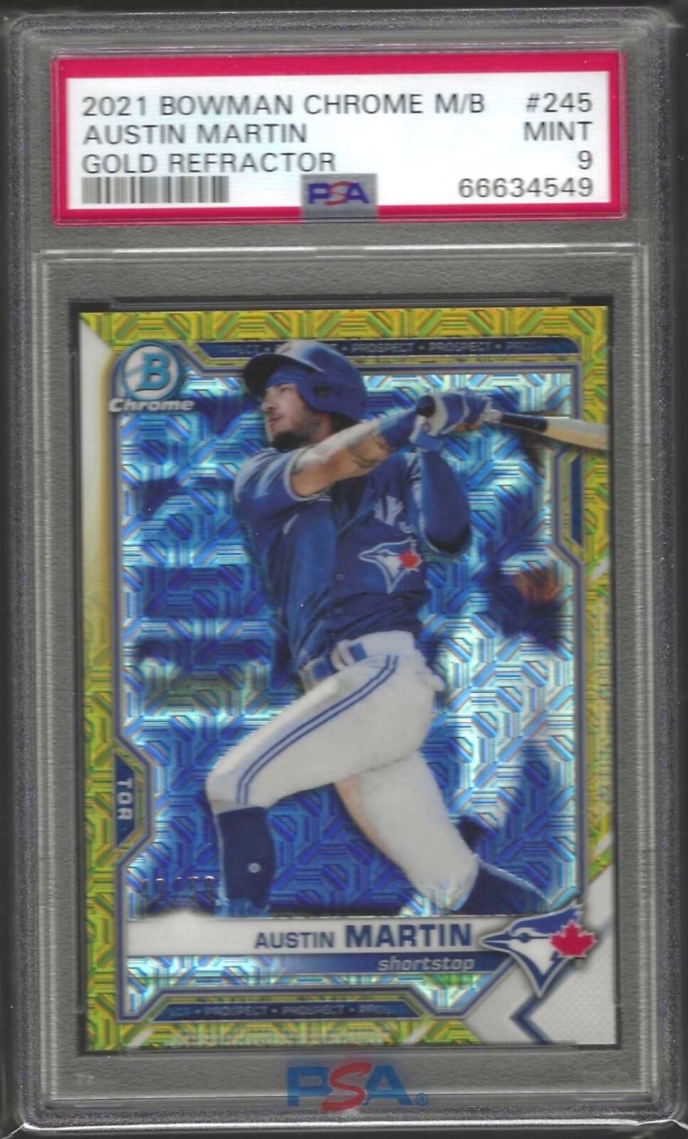 AUSTIN MARTIN 2021 BOWMAN CHROME GOLD MEGA REFRACTOR PROSPECT /50 PSA 9 POP 3