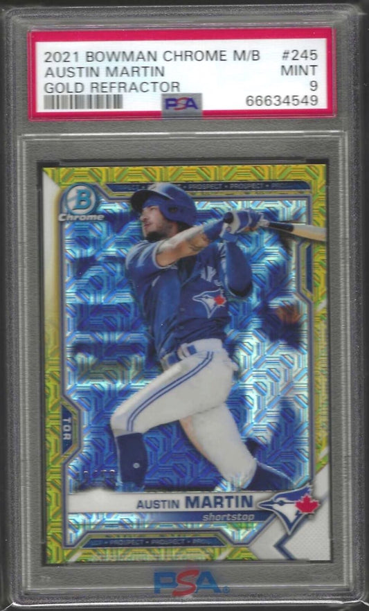 AUSTIN MARTIN 2021 BOWMAN CHROME GOLD MEGA REFRACTOR PROSPECT /50 PSA 9 POP 3