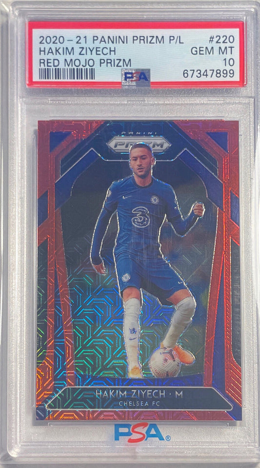 HAKIM ZIYECH 2020-21 PANINI PRIZM EPL RED MOJO #D 53/135 PSA 10 GEM MINT POP 1/1