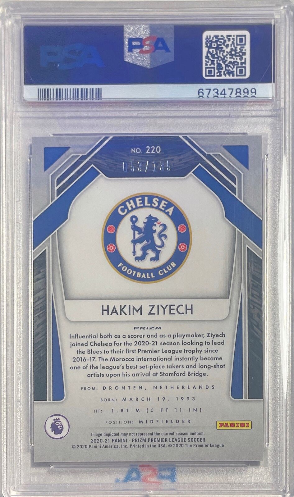 HAKIM ZIYECH 2020-21 PANINI PRIZM EPL RED MOJO #D 53/135 PSA 10 GEM MINT POP 1/1