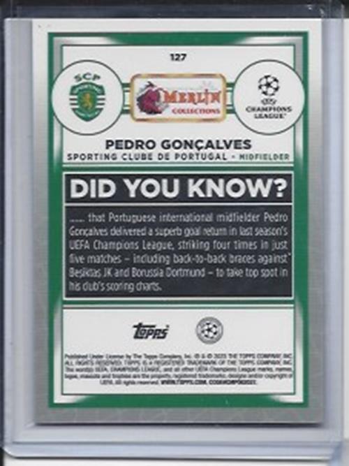 PEDRO GONCALVES 2022-23 TOPPS MERLIN CHROME PINK MOJO REFRACTOR #D 135/275