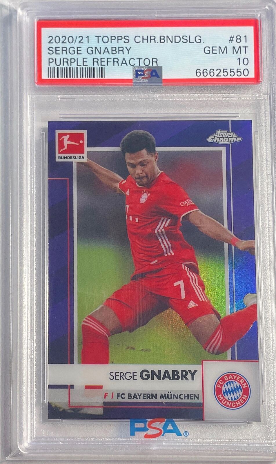 SERGE GNABRY 2020 TOPPS CHROME BUNDESLIGA PURPLE REFRACTOR /299 PSA 10 POP 1/1