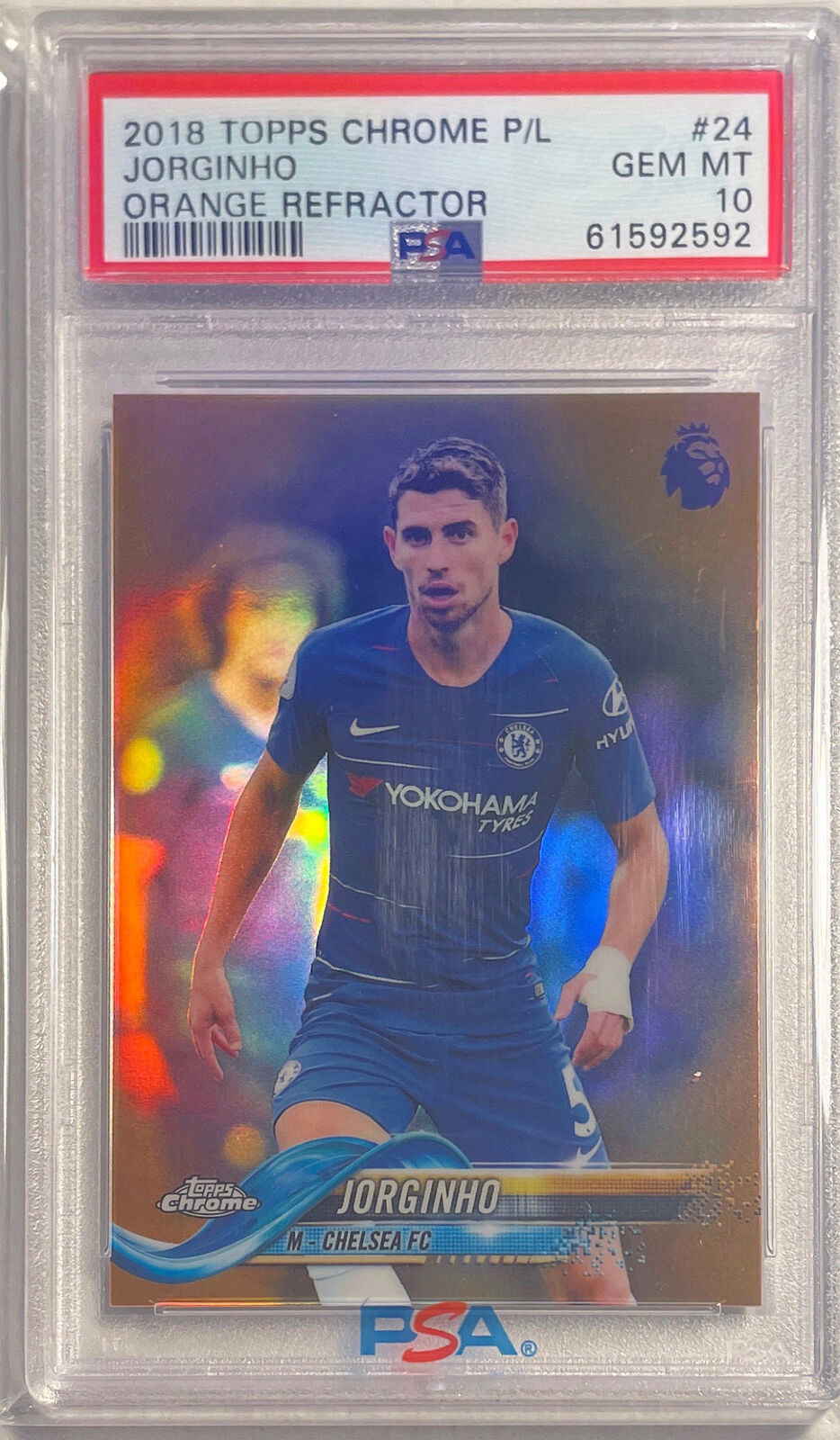 JORGINHO 2018-19 TOPPS CHROME EPL ORANGE REFRACTOR #D 13/25 PSA 10 GEM POP 1/1