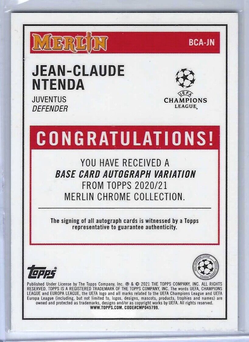 JEAN-CLAUDE NTENDA 2020-21 TOPPS MERLIN CHROME SILVER REFRACTOR AUTO RC #BCA-JN