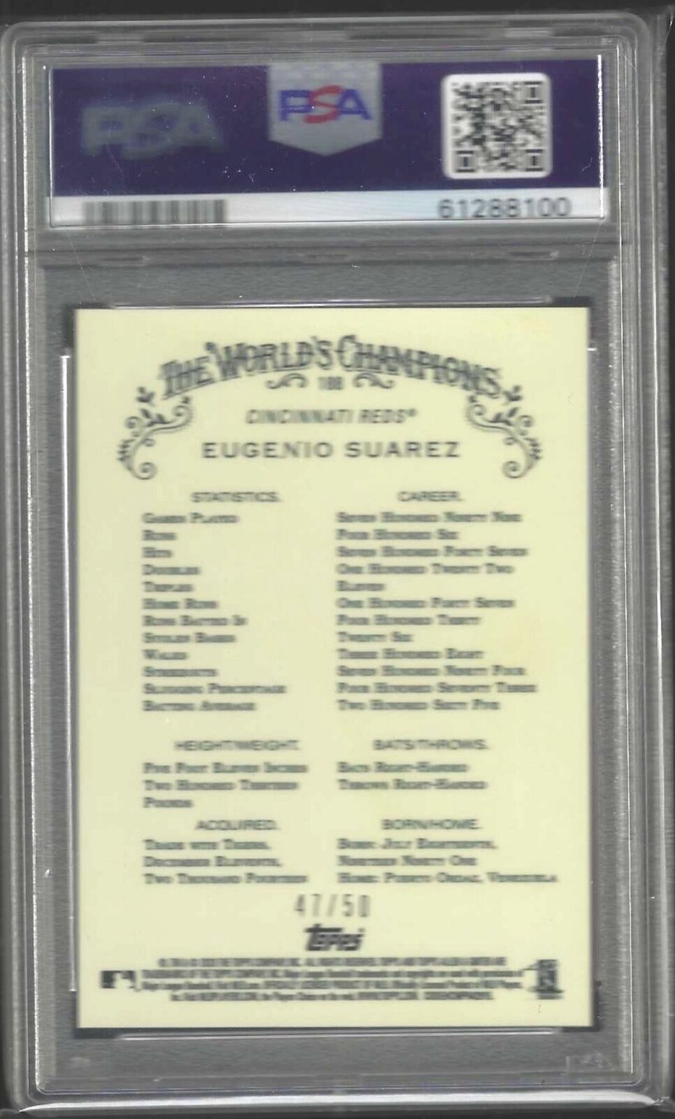 EUGENIO SUAREZ 2020 TOPP CHROME ALLEN & GINTER GOLD REFRACTOR /50 PSA 10 POP 1/1