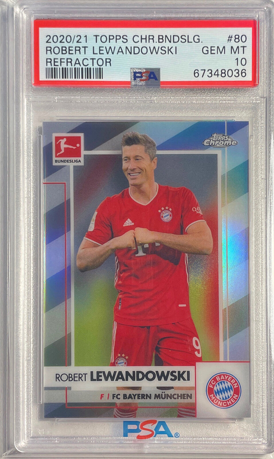 ROBERT LEWANDOWSKI 2020-21 TOPPS CHROME BUNDESLIGA REFRACTOR #80 PSA 10 POP 9