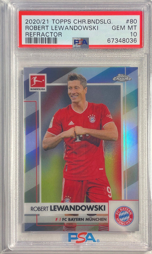 ROBERT LEWANDOWSKI 2020-21 TOPPS CHROME BUNDESLIGA REFRACTOR #80 PSA 10 POP 9