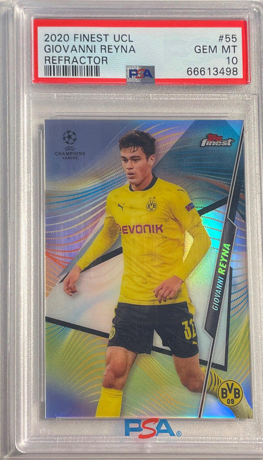 GIOVANNI REYNA 2020-21 TOPPS FINEST UCL REFRACTOR #55 PSA 10 GEM MINT POP 2