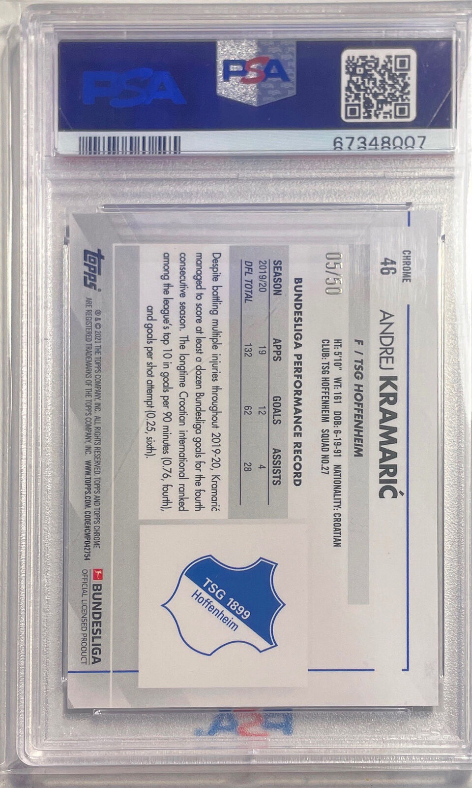 ANDREJ KRAMARIC 2020 TOPPS CHROME BUNDESLIGA GOLD REFRACTOR /50 PSA 10 POP 1/1