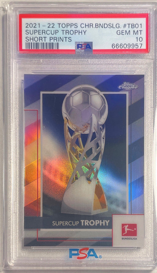 SUPERCUP TROPHY 2021-22 TOPPS CHROME BUNDESLIGA SP #TB01 PSA 10 GEM MINT POP 1/1