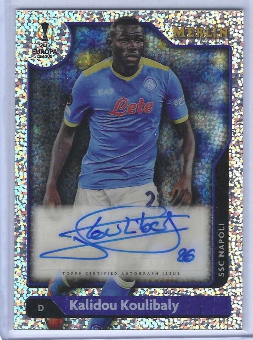 KALIDOU KOULIBALY 2021-22 TOPPS MERLIN CHROME SPECKLE REFRACTOR AUTO #D 014/150