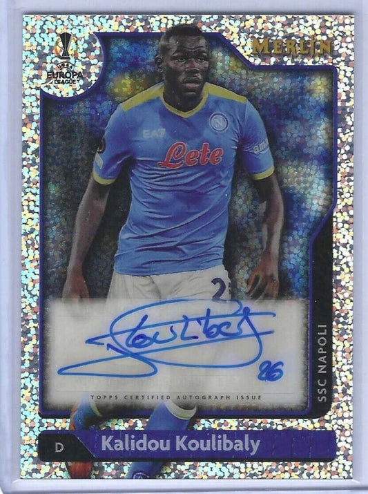 KALIDOU KOULIBALY 2021-22 TOPPS MERLIN CHROME SPECKLE REFRACTOR AUTO #D 014/150