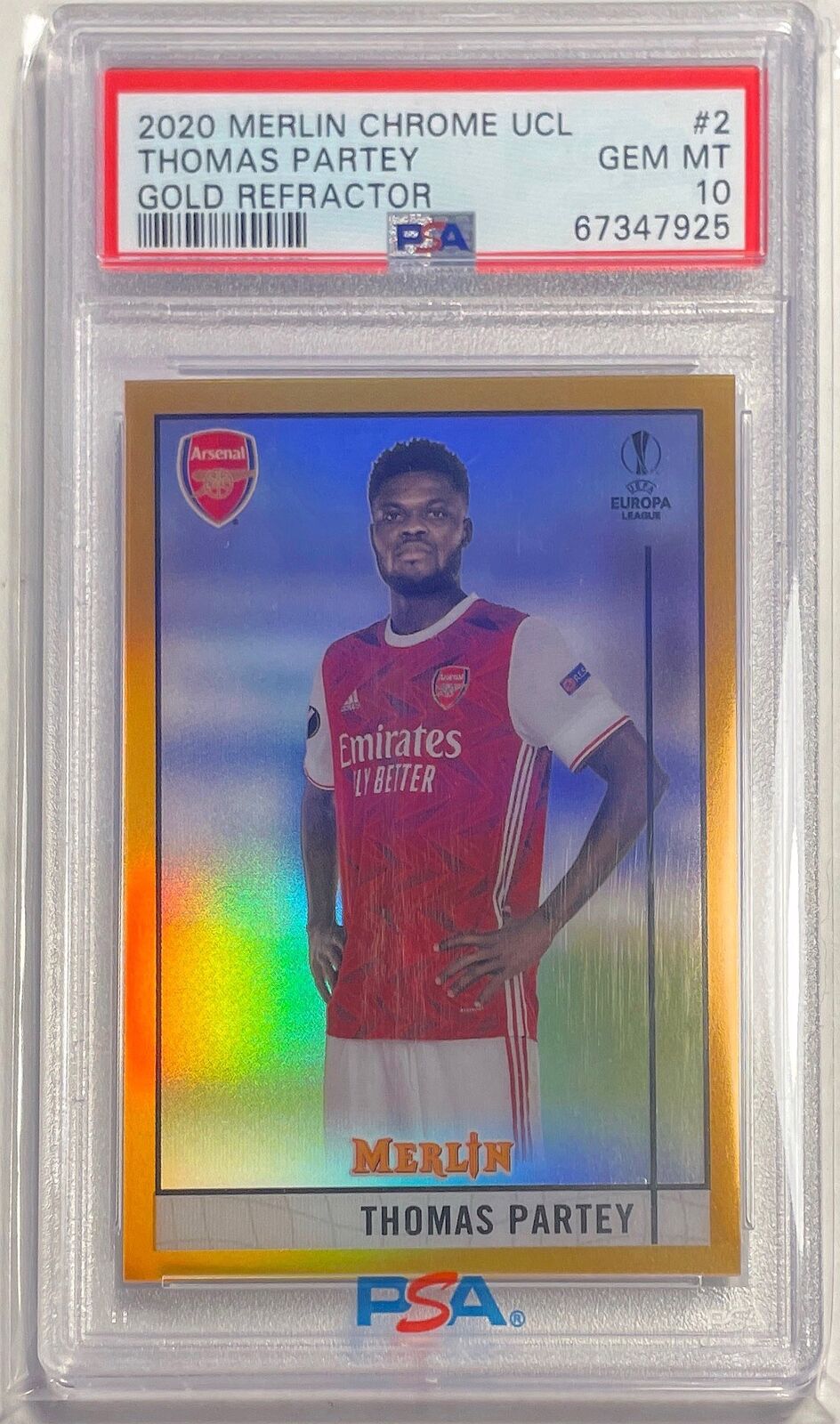 THOMAS PARTEY 2020-21 TOPPS MERLIN CHROME GOLD REFRACTOR #D 07/50 PSA 10 POP 1/1