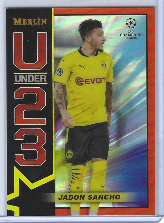 JADON SANCHO 2020-21 TOPPS MERLIN CHROME UNDER 23 ORANGE REFRACTOR #D 07/25