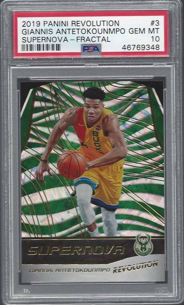 GIANNIS ANTETOKOUNMPO 2019-20 REVOLUTION SUPERNOVA FRACTAL SP #3 PSA 10 POP 8