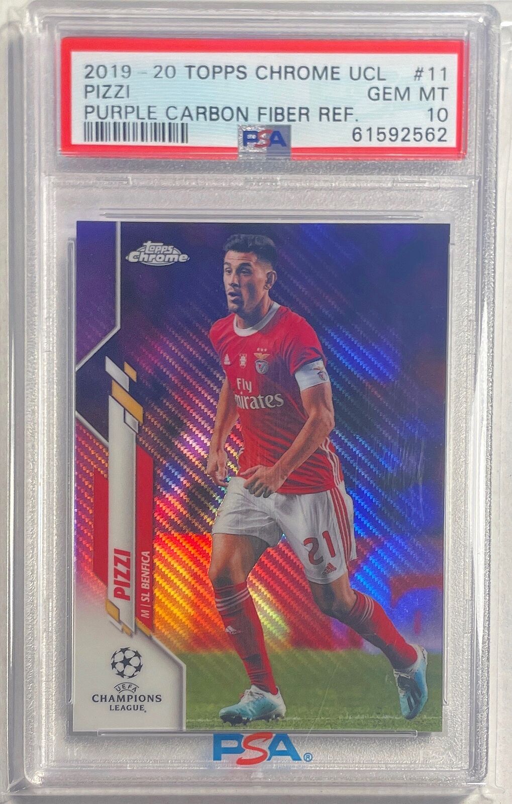 PIZZI 2019-20 TOPPS CHROME UCL PURPLE CARBON FIBER REFRACTOR #11 PSA 10 POP 2