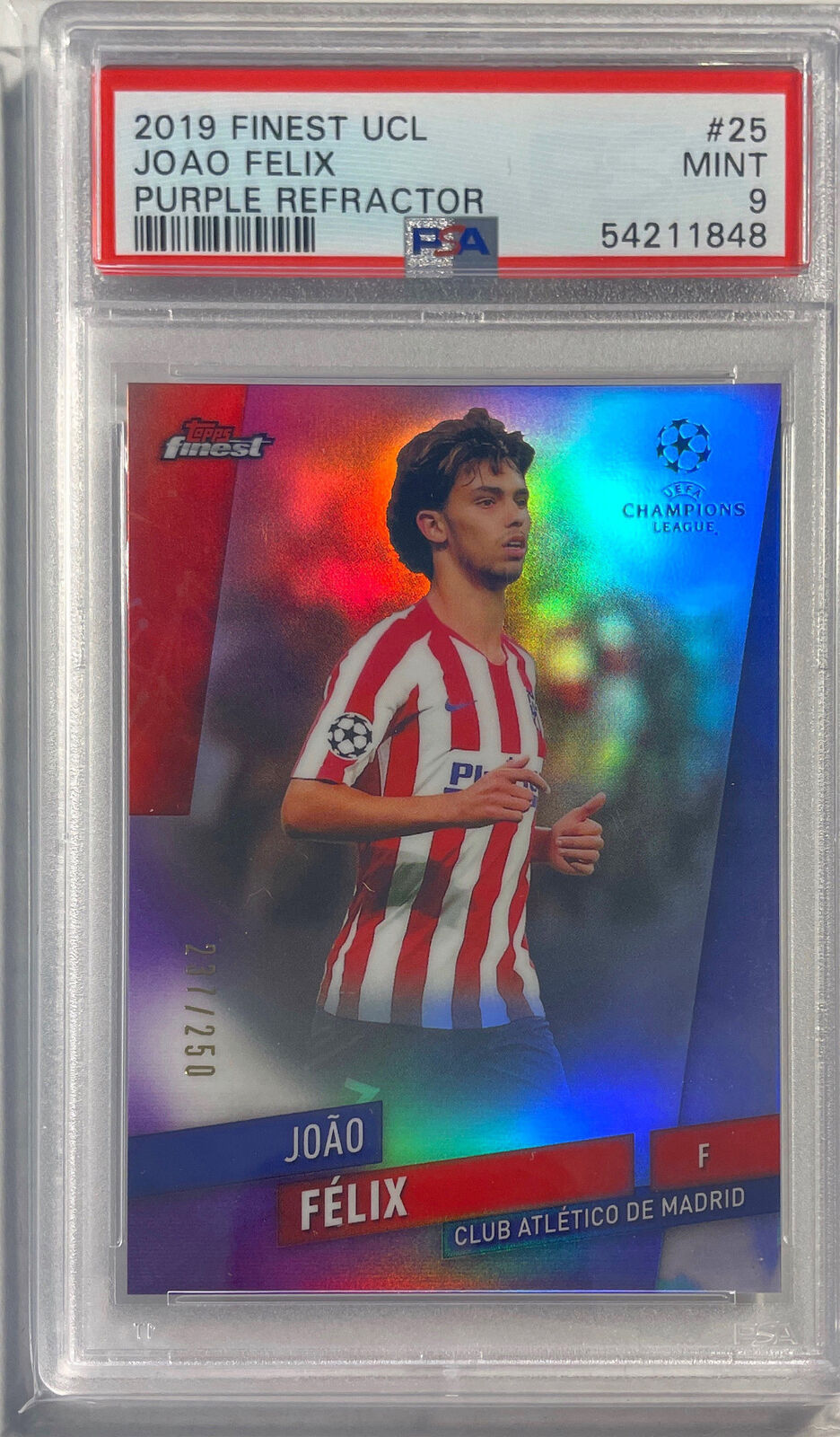 JOAO FELIX 2019 TOPPS FINEST UCL PURPLE REFRACTOR #D 237/250 PSA 9 MINT POP 18