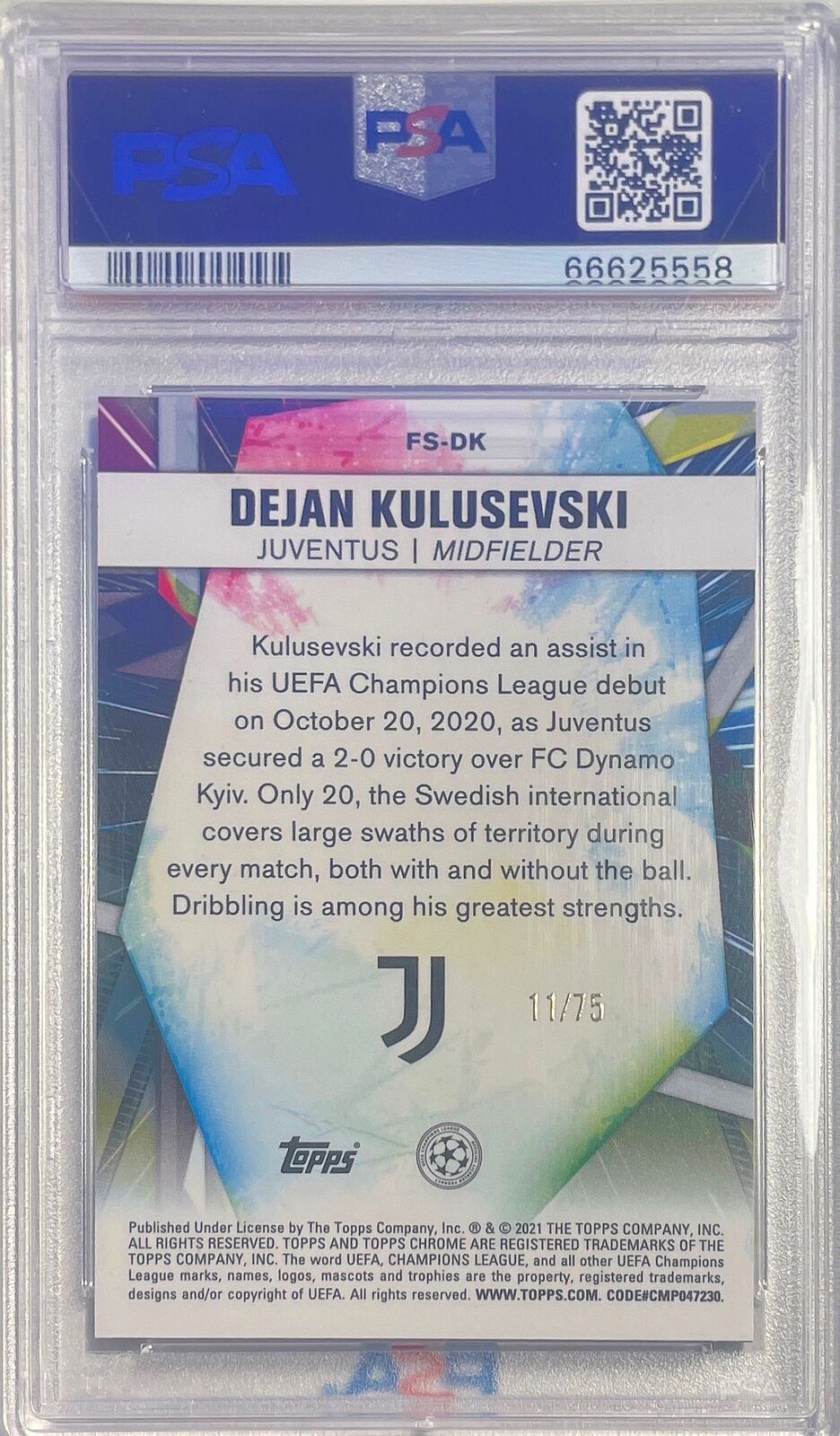 DEJAN KULUSEVSKI 2020-21 TOPPS CHROME SAPPHIRE GREEN REFRACTOR /75 PSA 10 POP 2