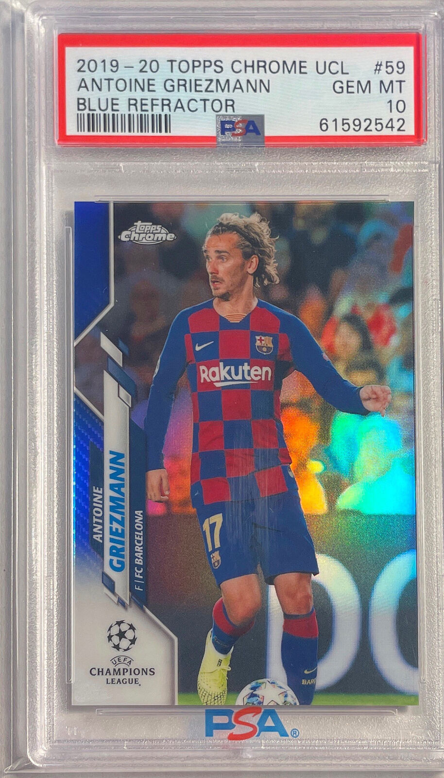 ANTOINE GRIEZMANN 2019-20 TOPPS CHROME UCL BLUE REFRACTOR /150 PSA 10 GEM POP 2