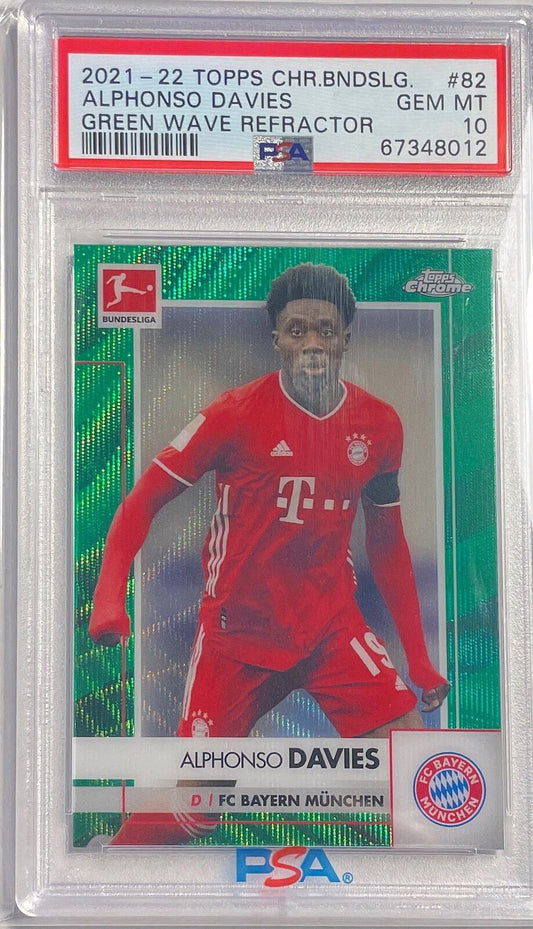 ALPHONSO DAVIES 2021-22 TOPPS CHROME GREEN WAVE REFRACTOR #D 66/99 PSA 10 POP 2