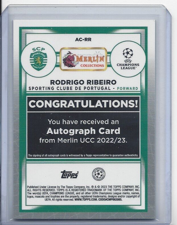 RODRIGO RIBEIRO 2022-23 TOPPS MERLIN CHROME SPORTING PORTUGAL REFRACTOR AUTO RC