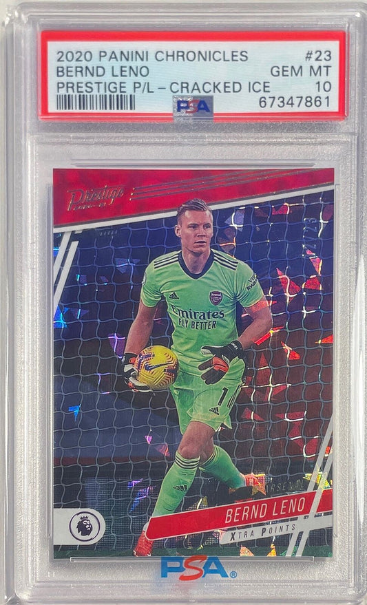 BERND LENO 2020-21 CHRONICLES EPL CRACKED ICE #D 12/23 PSA 10 GEM MINT POP 1/1