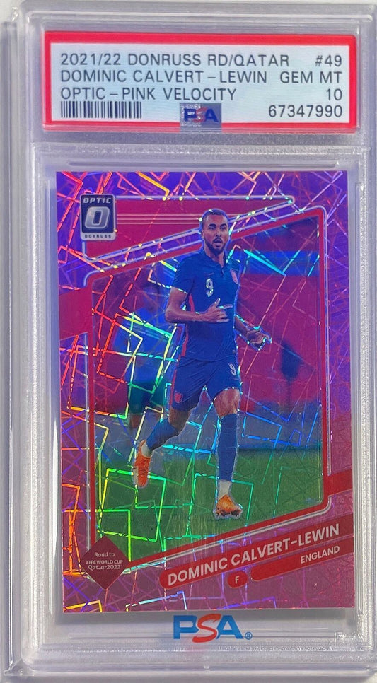 DOMINIC CALVERT-LEWIN 2021-22 DONRUSS OPTIC PINK VELOCITY #D 7/25 PSA 10 POP 1/1