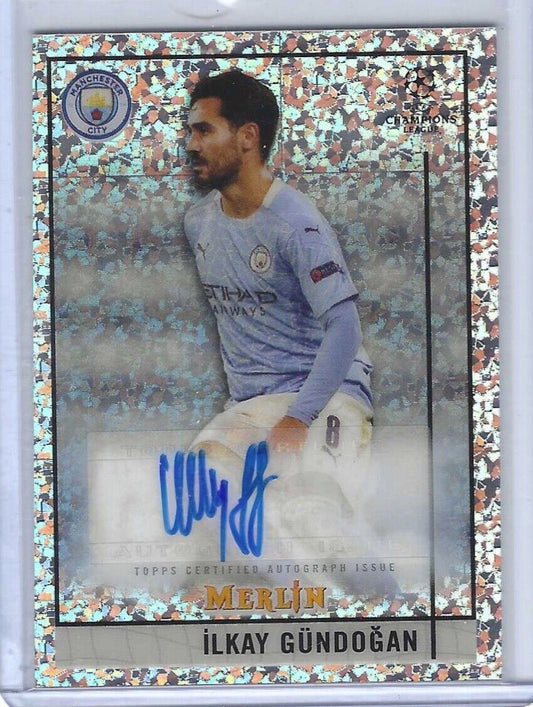 ILKAY GUNDOGAN 2020-21 TOPPS MERLIN CHROME SPECKLE REFRACTOR AUTO #D 084/150