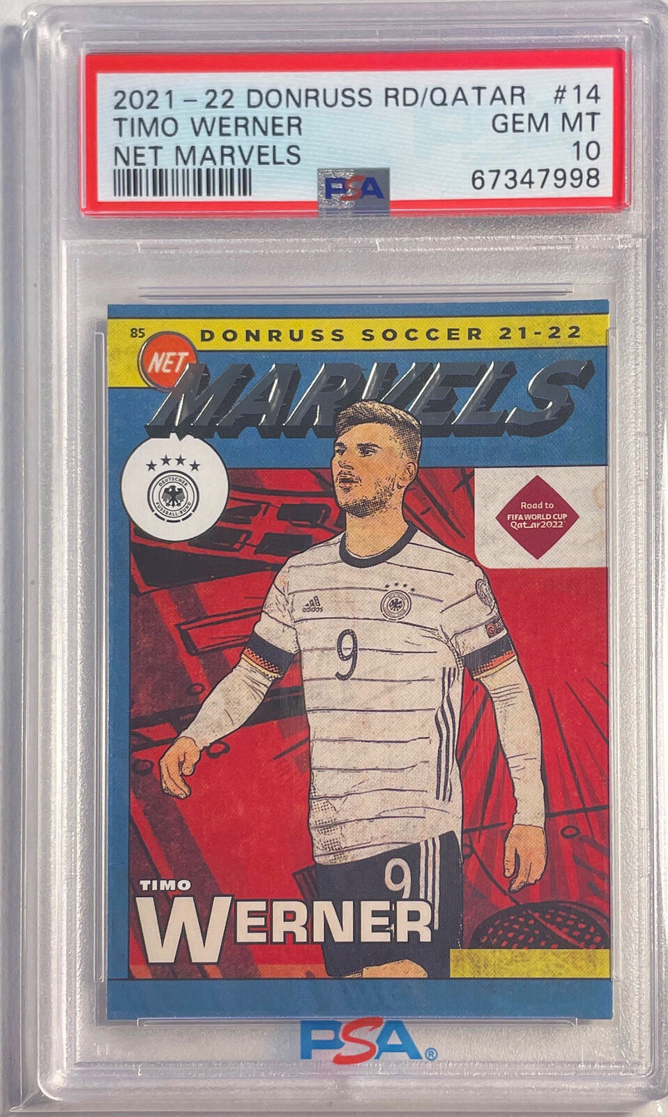 TIMO WERNER 2021-22 DONRUSS ROAD TO QATAR NET MARVELS #14 PSA 10 GEM POP 1/1
