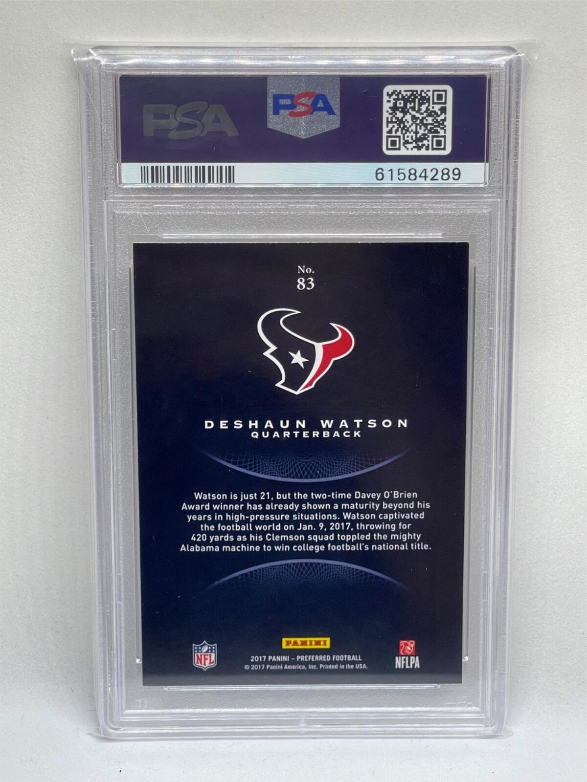DESHAUN WATSON 2017 PANINI CROWN ROYALE ROOKIE RC #83 PSA 10 GEM MINT