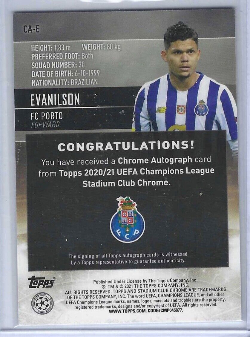 EVANILSON 2020-21 TOPPS STADIUM CLUB CHROME SILVER REFRACTOR AUTO RC #CA-E