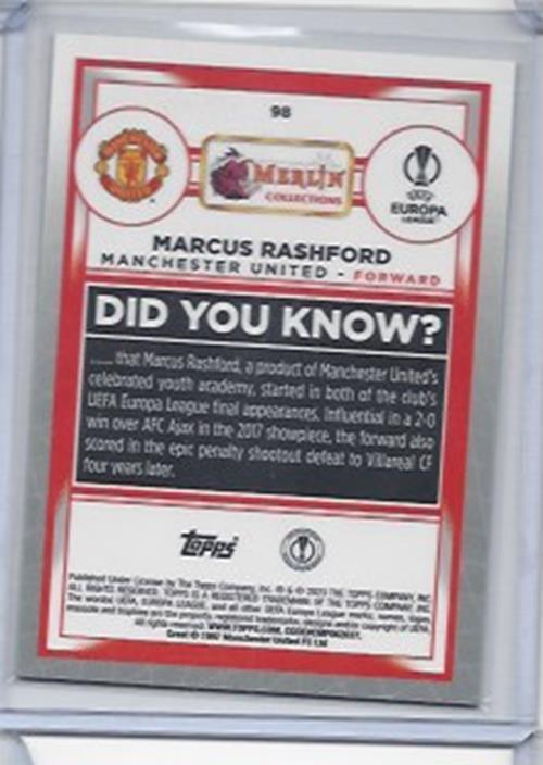 MARCUS RASHFORD 2022-23 TOPPS MERLIN CHROME GREEN SHIMMER REFRACTOR #D 114/350