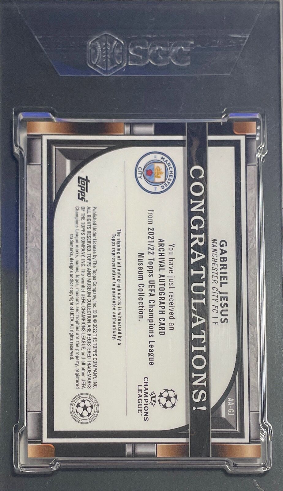 GABRIEL JESUS 2021-22 TOPPS MUSEUM GOLD AUTO #D 28/50 SGC 9 MINT 10 AUTO POP 1/1