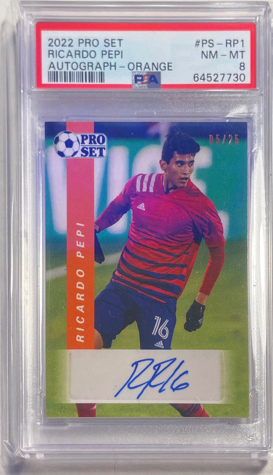 RICARDO PEPI 2022-23 LEAF PRO SET ORANGE AUTO #D 05/25 PSA 8 NM-MT POP 1/1