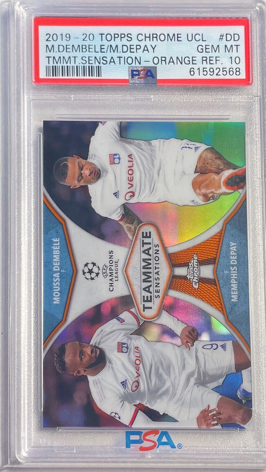 MOUSSA DEMBELE DEPAY 2019-20 TOPPS CHROME ORANGE REFRACTOR /25 PSA 10 POP 1/1