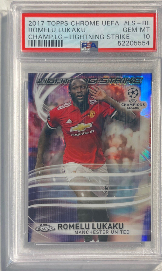 ROMELU LUKAKU 2017 TOPPS CHROME LIGHTNING STRIKE REFRACTOR PSA 10 GEM POP 13