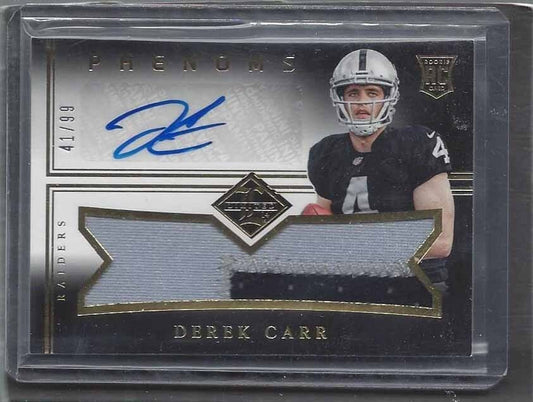 DEREK CARR 2014 LIMITED PHENOMS RAIDERS RPA 2 COLOR PATCH AUTO RC #D 41/99