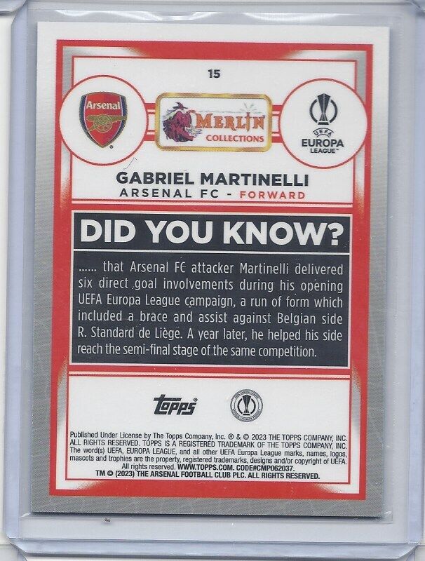GABRIEL MARTINELLI 2022-23 TOPPS MERLIN CHROME ATOMIC ICE REFRACTOR #D 215/250