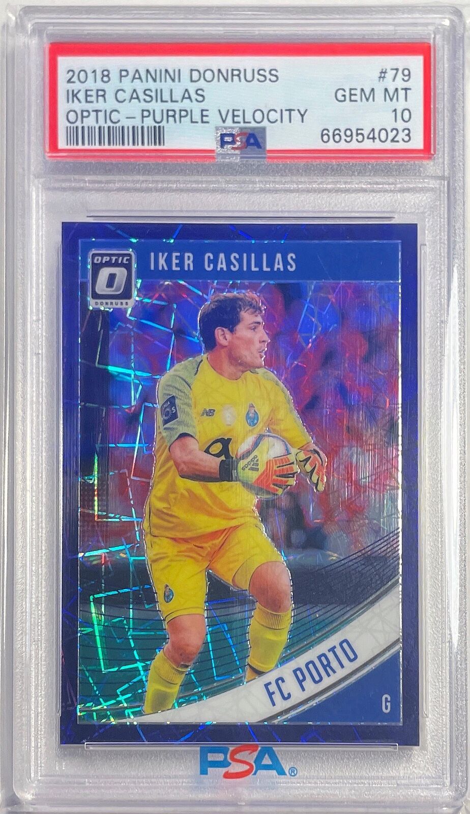 IKER CASILLAS 2018-19 DONRUSS OPTIC PURPLE VELOCITY HOLO /125 PSA 10 GEM POP 1/1