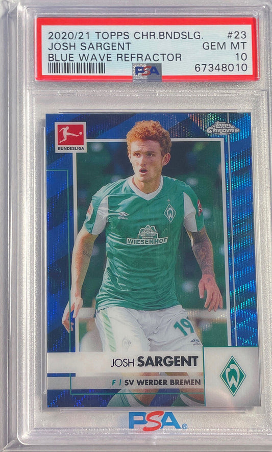 JOSH SARGENT 2020-21 TOPPS CHROME BLUE WAVE REFRACTOR #D 012/150 PSA 10 POP 1/1