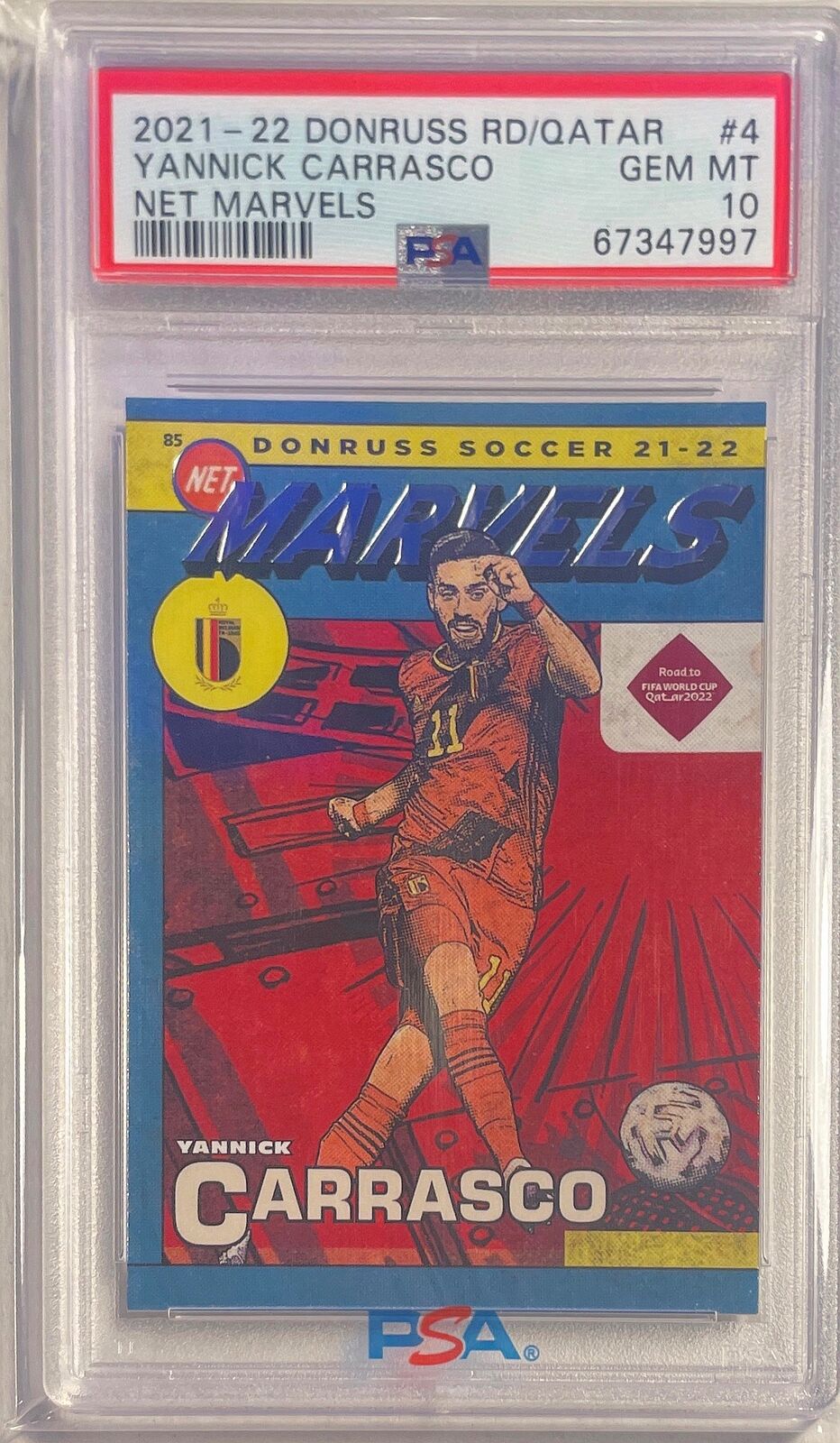YANNICK CARRASCO 2021-22 DONRUSS ROAD TO QATAR NET MARVELS #4 PSA 10 GEM POP 1/1