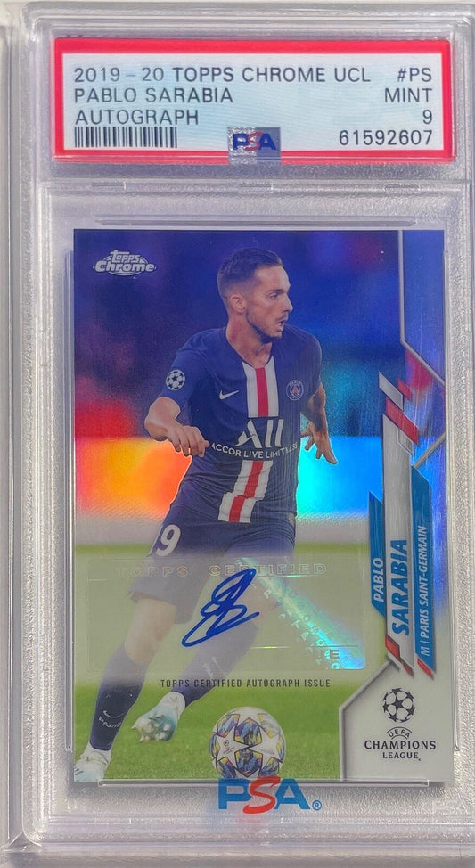 PABLO SARABIA 2019-20 TOPPS CHROME UCL AUTO REFRACTOR PSA 9 MINT POP 1/1
