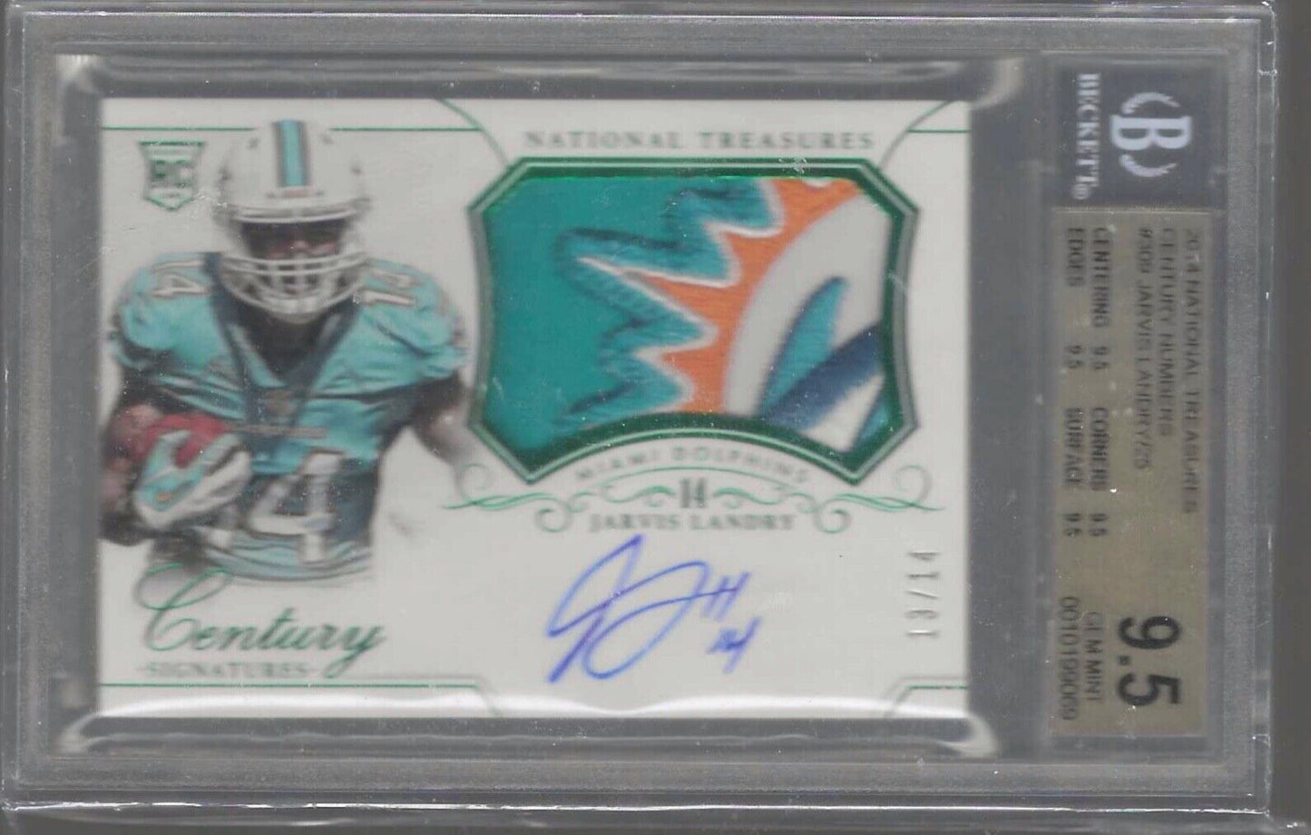 JARVIS LANDRY 2014 NATIONAL TREASURES PATCH AUTO RC /14 BGS 9.5 GEM 10 AU POP 3